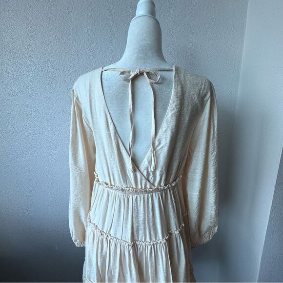 Altar'd State Open Back Tiered Peasant Mini Dress Cream Long Sleeve SZ M - Picture 6 of 11